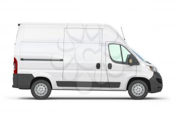 White commercial delivery van isolated on white, side view. 3d illustration