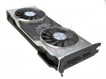 Graphics card. Modern gaming  GPU graphics processing unit isolated on white.  3d illustration