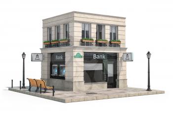 Bank branch office building isolated on white. 3d illustration