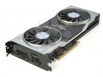 Graphics card. Modern gaming  GPU graphics processing unit isolated on white.  3d illustration