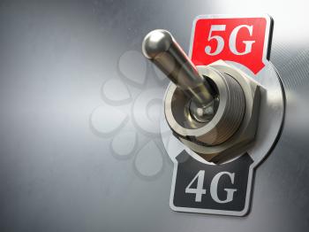 5G 4G network concept. Retro switch with different telecommunication standarts in mobile network. 3d illustration