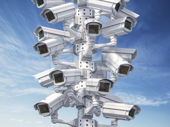 CCTV security cameras on the pole. Safety and protection concept. 3d illustration