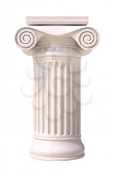 Antique column in greek style. Front view. Isolated on white background.