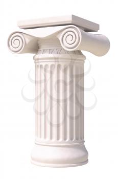 Antique column in greek style. Side view. Isolated on white background.