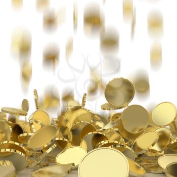 Falling golden and silver coins. Money rain. Pile of coins. Financial success, cash flow, business on the rise concept. 