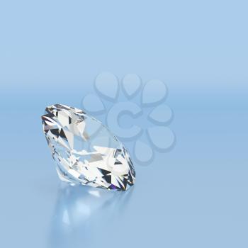 Shiny white diamond on blue background. High quality photo realistic image.