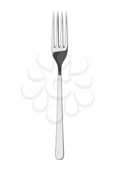 Silver spoon on a table. Fine cutlery. Isolated on white background. Single fork on a table. Silverware with shadow. 3D illustration.