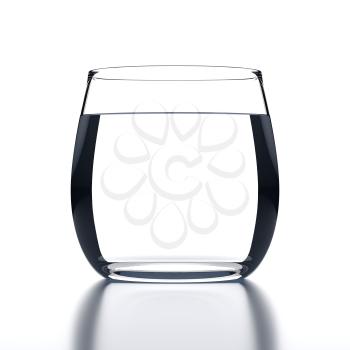 Full Water Glass on white background. Drinking glassware. 3D illustration.