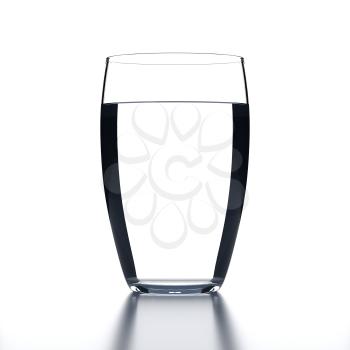 Full Water Glass on white background. Drinking glassware. 3D illustration.