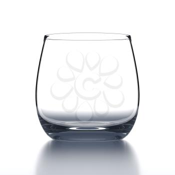 Empty Water Glass on white background. Drinking glassware. 3D illustration.