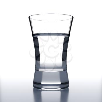 Vodka Glass with vodka shot. White background. Alcoholic cocktail glassware. 3D illustration.