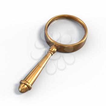 Photo realistic vintage magnifying glass. Brass material, vintage look.