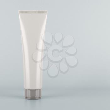 White tube. Product mock up on grey background. Blank packaging for cosmetic products like cream or lotion, as well as tooth paste, hair gel, acrylic paint, sauce and more.