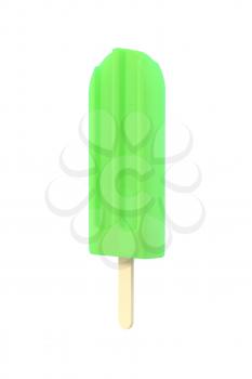 Rainbow popsicle icecream on stick. Isolated on white background. Delicious bright colored fruity summer dessert. Graphic design element for menu, scrapbooking, poster, flyer. 3D illustration
