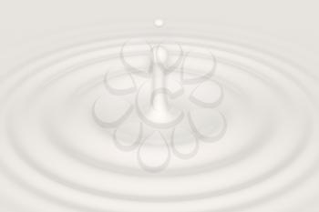 Drop falling on milk, cream, dairy product. Yogurt milkshake swirl texture. Graphic design element for packaging, advertisement flyer, poster. Cream splash with circle ripple and drop. 3d illustration