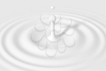 Drop falling on milk, cream, dairy product. Yogurt milkshake swirl texture. Graphic design element for packaging, advertisement flyer, poster. Cream splash with circle ripple and drop. 3d illustration