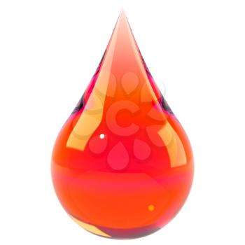 Blood drop isolated on white. Red fluid or ink. Donate blood, save life, clean blood concept. Graphic design element for poster, flyer, print manual, printer ink packaging. 3D illustration