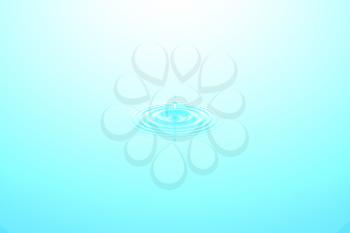 Water drop or rain drop falling on water surface. Liquid ripple splash in sunlight with reflection, macro image. Graphic design element for poster, package, flyer. Abstract background, 3D illustration