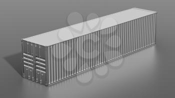 Ship cargo container. Grey metallic freight box. Marine olgistics, harbor warehouse, customs, transport shipping concept. 3D illustration