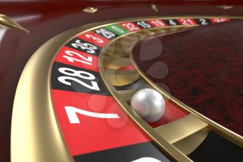 Casino roulette background. Close up of a roulette betting game. Luxury, good time, gaming addiction concept. Graphic design element for flyers, invitations, posters, articles. 3D illustration.