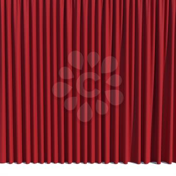 Red stage curtain. Luxury silk velvet drapery isolated on white background. Realistic closed theatrical cinema curtain. Waiting for the show, revealing new product, marketing concept. 3D illustration