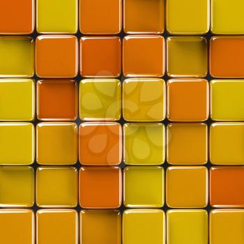 Abstract geometric background with glossy orange glass cubes of various height.