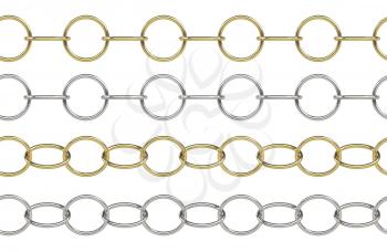 Seamless golden and silver rolo chain with round elements isolated on white