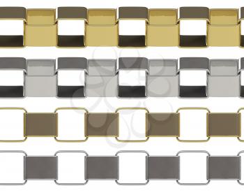 Seamless square golden and silver chain isolated on white