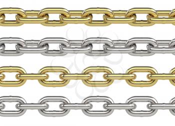Seamless chain set in gold and silver isolated on white