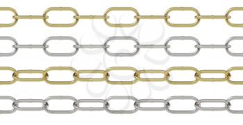 Seamless oval link chain set in gold and silver. Isolated on white.