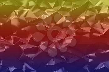 Abstract low poly triangles. Geometric background in blue, red, yellow. Graphic design element for scrapbooking, web site backdrop, flyer, poste, book. Origami style ornament texture. 3d illustration