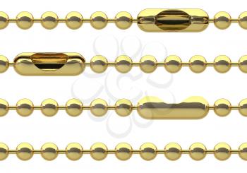 Seamless golden ball chain with lock isolated on white