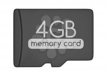 MicroSD memory card. 4 GB. Top view. Isolated on white