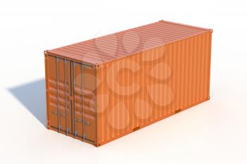 Ship cargo container 20 feet length. Brown metallic freight box with shadow isolated on white background. Marine logistics, harbor warehouse, customs, transport shipping concept. 3D illustration