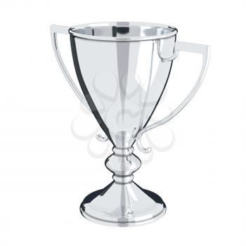 Silver trophy cup isolated on white background. Victory, best product, service or employee, first place concept. Achievement in sports. Isolated on white background.