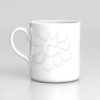 White coffee mug on gray background. Black template.