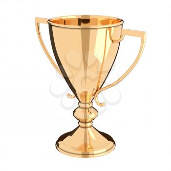 Golden trophy cup isolated on white background. Victory, best product, service or employee, first place concept. Achievement in sports. Isolated on white background.