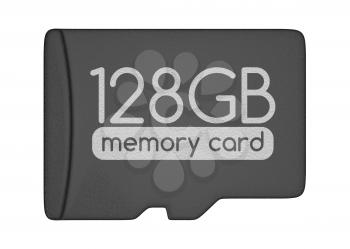 MicroSD memory card. 128 GB. Top view. Isolated on white