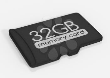 MicroSD memory card. 32 GB. Top view. Isolated on white