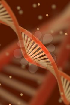DNA chain macroshot. Highly detailed 3D illustration. Red key. Shallow DOF.