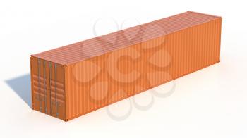Ship cargo container 40 feet length. Brown metallic freight box with shadow isolated on white background. Marine olgistics, harbor warehouse, customs, transport shipping concept. 3D illustration