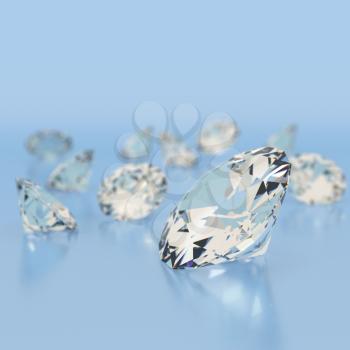 Shiny white diamonds on blue background. High quality photo realistic image.