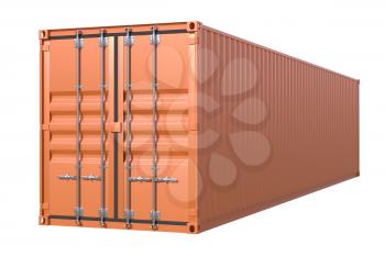 Ship cargo container 40 feet length. Brown metallic freight box isolated on white background. Marine logistics, harbor warehouse, customs, transport shipping concept. 3D illustration
