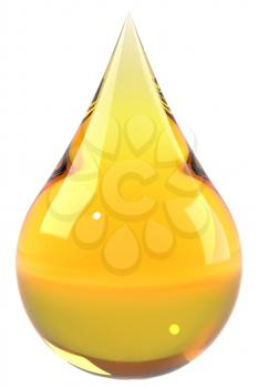 Oil drop isolated on white background. Cooking oil, honey or petroleum machine oil. Graphic design element for poster, flyer, manual, packaging. 3D illustration