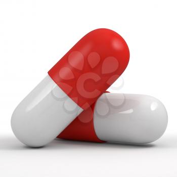 White and red pills isolated on white background. Close up macro shot. Medication, healthcare insurance, pharmacy concept.