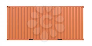 Ship cargo container 20 feet length, side view. Brown metallic freight box isolated on white background. Marine logistics, harbor warehouse, customs, transport shipping concept. 3D illustration