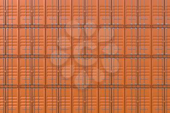 Stack of ship cargo containers. Brown freight boxes background. Marine logistics, harbor warehouse, customs, transport shipping concept. 3D illustration
