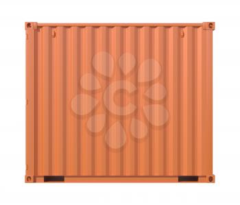 Ship cargo container 10 feet length, side view. Brown metallic freight box isolated on white background. Marine logistics, harbor warehouse, customs, transport shipping concept. 3D illustration
