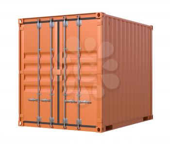 Ship cargo container 10 feet length. Brown metallic freight box isolated on white background. Marine logistics, harbor warehouse, customs, transport shipping concept. 3D illustration