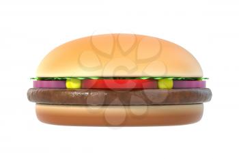 Fast food hamburger isolated on white. American cuisine burger. Graphic design element for restaurant advertisement, menu, poster, flyer. 3D illustration